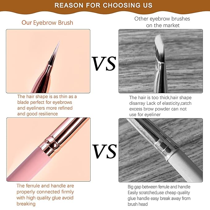 Duo Eyebrow Brush, Spoolie Brush and Angled Brow Brush Eyelash Brush for Eye Makeup. (5pcs, Pink)