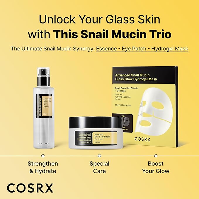 COSRX Advanced Snail Mucin Hydrogel Eye Patch for Fine Lines & Dry Under Eyes, Gel Serum Mask, Hydrating Under Eye Patches (60), Snail Eye Patches, Korean Skin Care