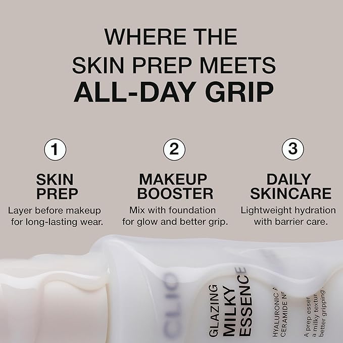 CLIO Glazing Milky Essence, Rice PDRN for Boosting Radiant Glass Skin, Lightweight Hydrating Skin Prep for Makeup, Ceramide Skin Barrier Care for Sensitive Skin, Korean Skincare (1.01 Fl Oz)