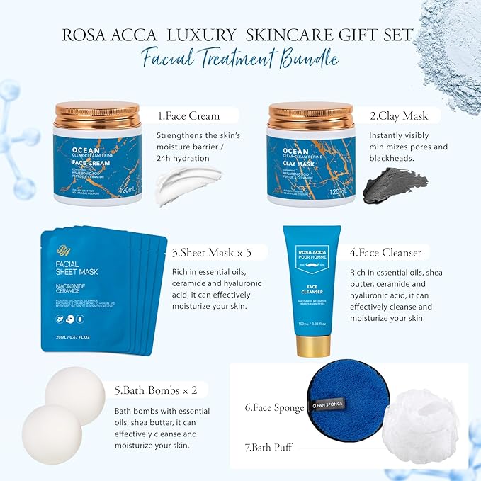 30 Pcs Men Face Skin Care Set for Men, Father's Day Gifts, Spa & Self-Care Gift Set, Bath & Body Gift Basket Kit, Bath Bomb, Birthday, Husband, Holiday, Christmas, Dad, Boyfriend, Anniversary