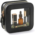 LETGO Small Makeup Bag for Purse Mini Cosmetics Bag Clear Cute Cosmetic Pouch for Women with Slip-in Pockets Car Bag for Essentials Accessories for Women Men Square Black