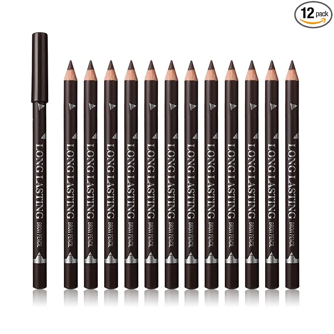 12 Pcs Dark Brown Eyebrow Pencil Eyeliner Makeup，Soft Textured，Easy to Color，Waterproof，Long Lasting Eyebrow Tint Pen for Fills in Sparse Areas and Gaps Create a Natural Eye Brow