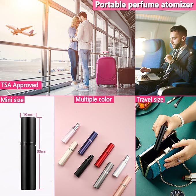 Travel Perfume Bottle Refillable Atomizer - 5ML Perfume Atomiser, Leakproof Portable Perfume Sprayer (Black & Black)