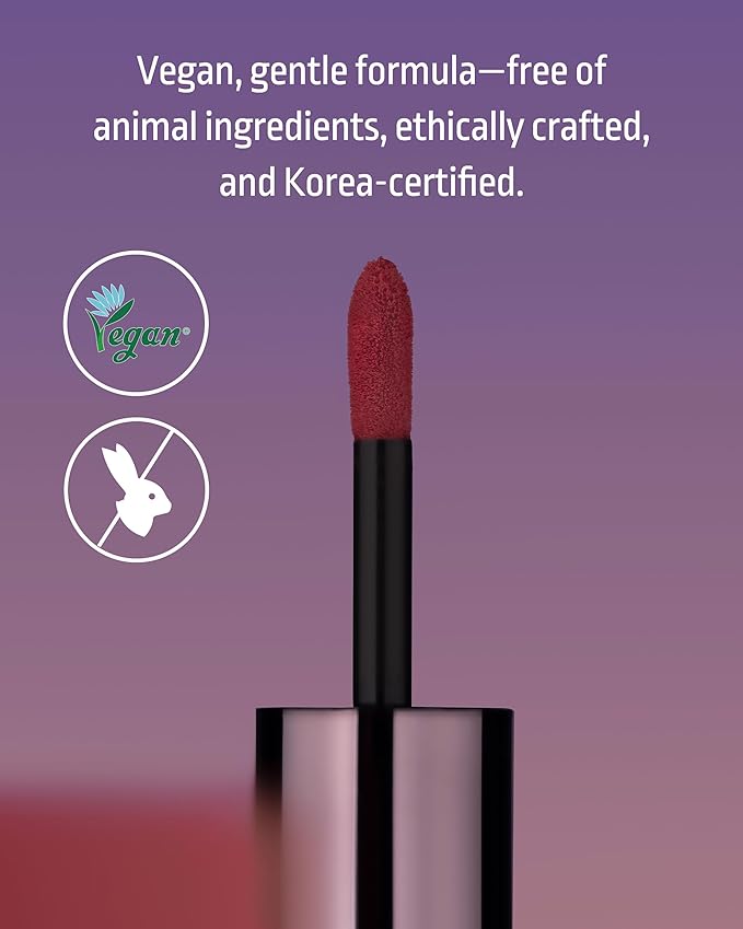 HEVVYMAKEUP Blurring Effect Lip Tint - Airy Velvet Matte Lips - Vegan, Longwear, Vibrant, Buildable Creamy Soft Texture - Korean Lip Makeup, Sweet Rosy, 0.13 fl.oz.