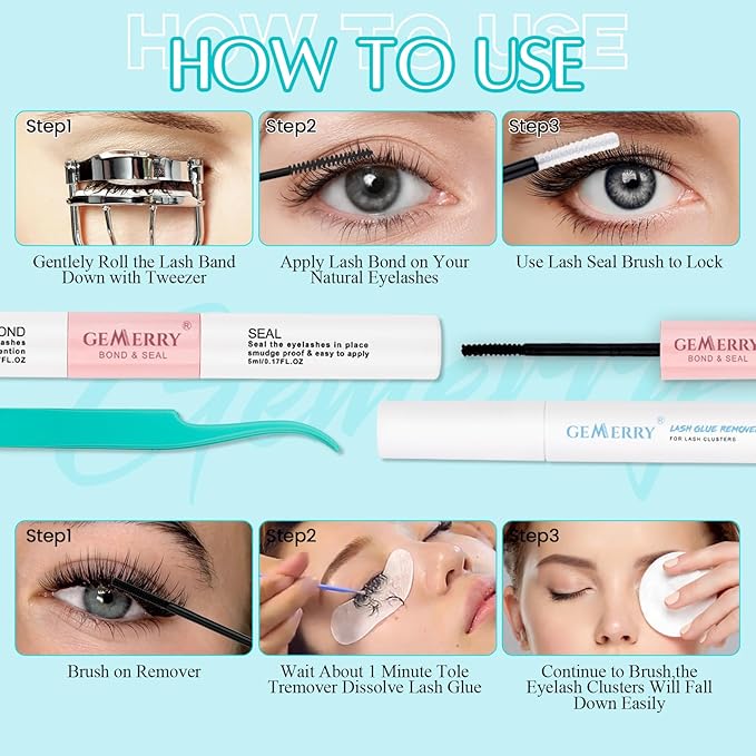 GEMERRY Lash Clusters Kit 1733Pcs Fluffy Lash Clusters Thick Eyelash Clusters Eyelash Extension Kit with Waterproof Bond and Seal Tweezers for Beginners(30D-200D+Spike+Bottom)