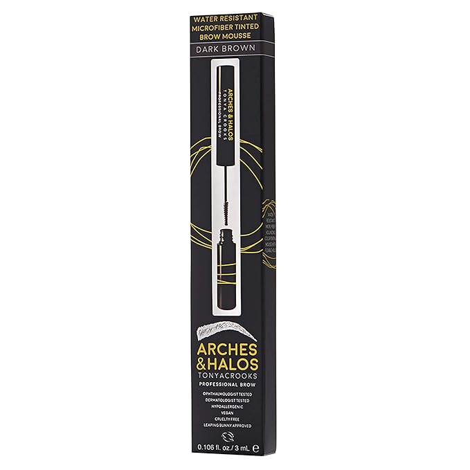 Arches & Halos Microfiber Tinted Brow Mousse - Shape and Define - Get Full, Fluffy, Natural Looking Brows - Vegan and Cruelty Free Makeup - Dark Brown, 0.106 oz (Pack of 2)