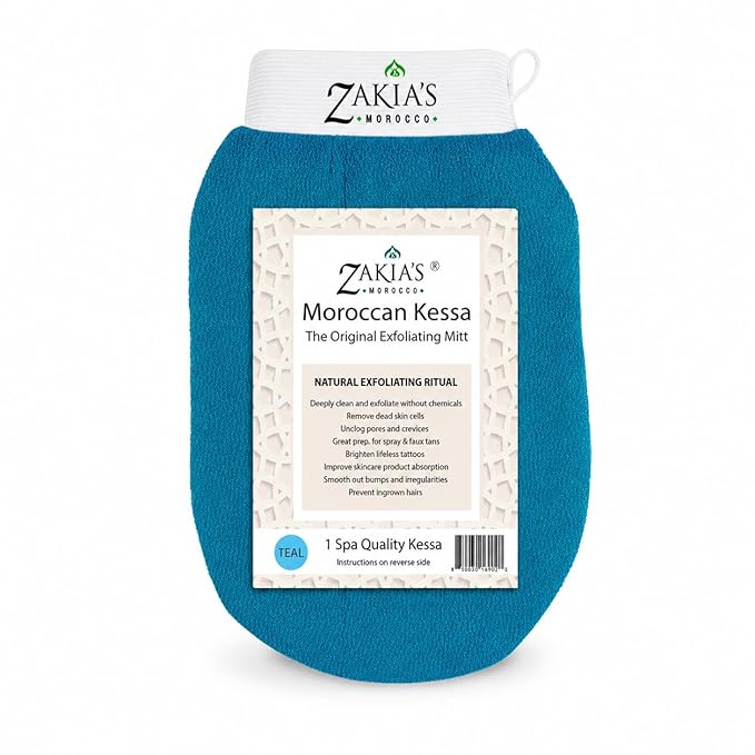 Original Kessa Exfoliating Glove - Teal Blue - Microdermabrasion Exfoliating Mitts, Removes unwanted dead skin, dirt and grime and Keratosis Pilaris. Great for spray tan removal. 1 unit