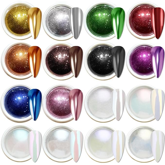 Holographic Mirror Gold White Pearl Chrome Nail Powder Kit Metallic Effect Dust UV Gel Red Silver Nail Chrome Pigment for Nails Set Art Decoration