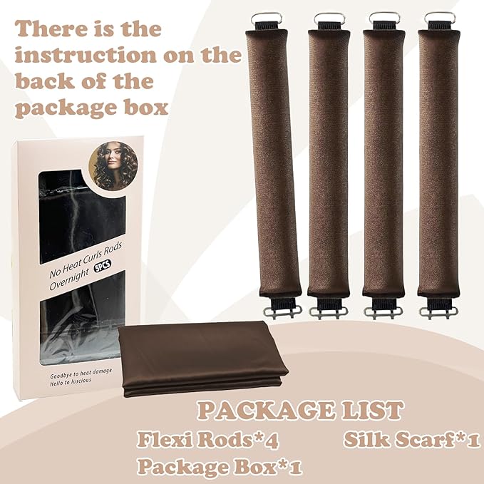 Heatless Curls Overnight, 5 Pcs Heatless Hair Curlers to Sleep in Soft Overnight Blowout Rods No Heat Hair Rollers Curling Rods for Women Blowout Look Long Hair - Brown