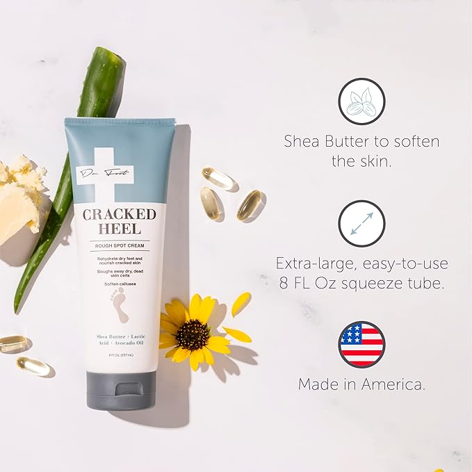 Dr. Foot Cracked Heel Repair Cream 8 Fl Oz - Moisturizing Lotion with Shea Butter & Lactic Acid, Softens Calluses & Dry Skin on Feet
