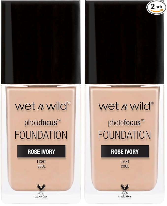 Wet n Wild Photo Focus Matte Liquid Foundation Rose Ivory, Vegan & Cruelty-Free (Pack of 2)