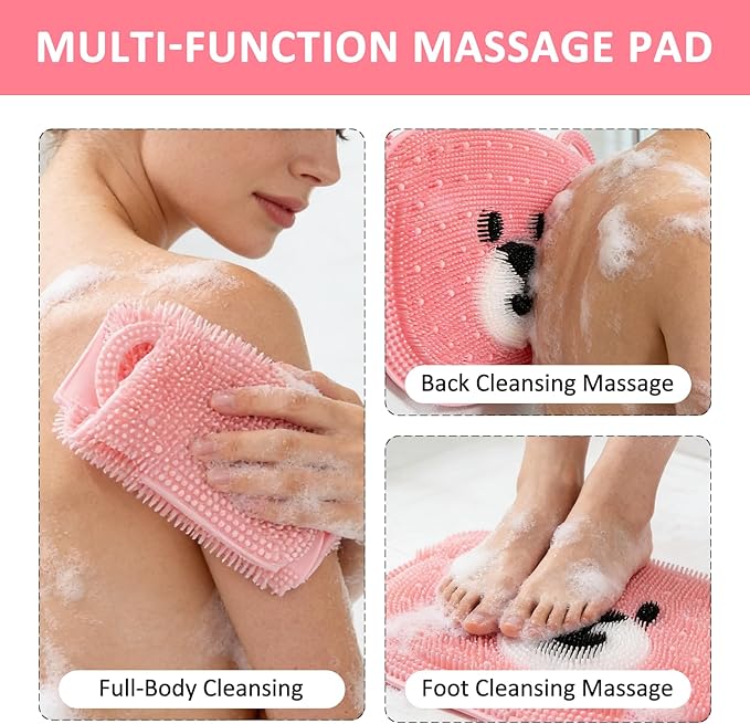Foot Scrubber in Shower - Non-Slip Silicone Foot Scrubber for Shower, Exfoliating Massage Mat for Feet, Dead Skin & Callus Remover, Textured Bath Mat for Men Women (Pink, 12.6"x10.2")