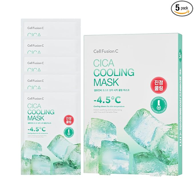Cell Fusion C Post Alpha Cica Cooling Sheet Mask 5EA, Soothing, Cooling and De-puffing, Centella Asiatica & Panthenol, Korean Skin Care