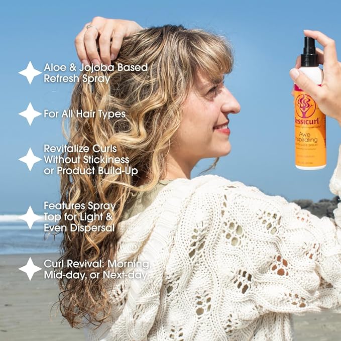 Jessicurl, Awe Inspiraling Spray, Island Fantasy, 2 Fl oz. Moisturizing Midday Curl Refresher Spray for Curly Hair, Curl Defining