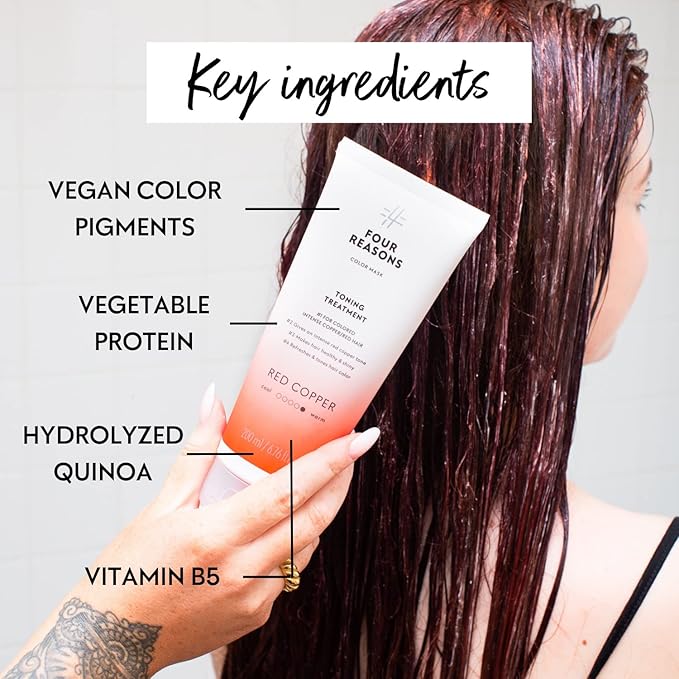 FOUR REASONS Color Mask, Red Copper (27 Colors) – Hair Gloss & Color Depositing Conditioner – Semi Permanent Hair Toner for Color-Treated Hair Color For Women – Vegan & Cruelty-Free – 6.76 fl oz