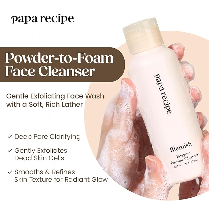 Papa Recipe Blemish Enzyme Cleansing Powder (1.7oz/50g) – Papain & Rice Powder-to-Foam Face Wash, Skin Radiance & Sebum Care, Gentle Exfoliation, Smoother Texture & Clearer Pores, Korean Skin Care