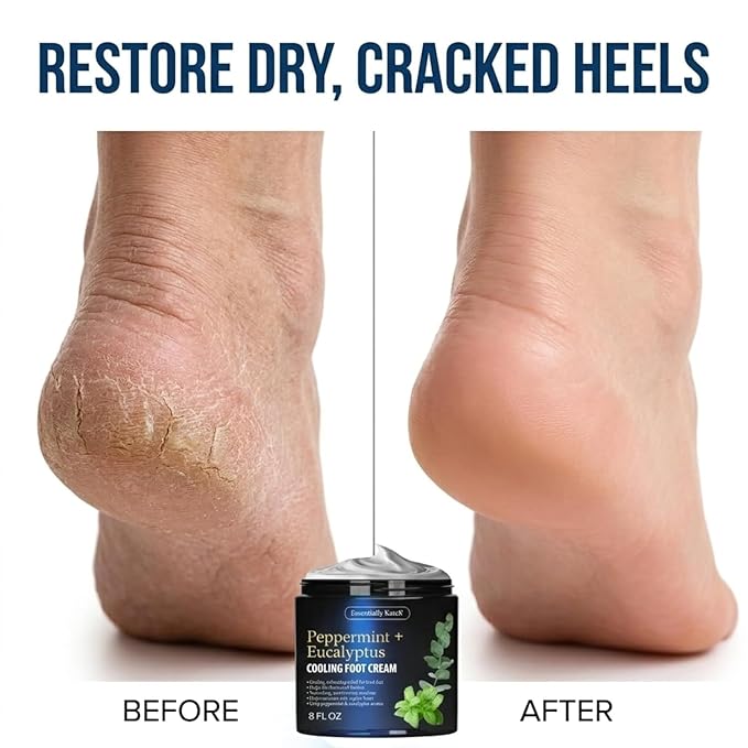 Essentially KateS Peppermint + Eucalyptus Cooling Foot Cream 8 Fl Oz – Relieves Dry, Cracked, Tired Feet – Deep Hydration with Ceramides – Non-Greasy Formula