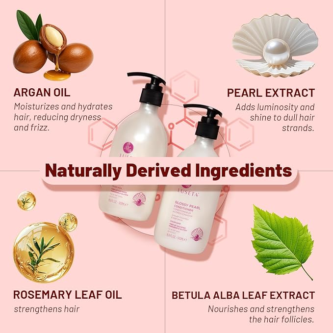 Luseta Glossing Shampoo and Conditioner Set Shine Boosting Sulfate Free for Color Treated Hair, Argan Oil Moisturizing Frizz Control Smoothing for Dry Damaged Frizzy Curly Hair Women Men 500ml*2