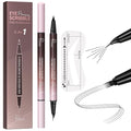 Waterproof Microblading Eyebrow Pen,2-in-1 Dual Ended Eyebrow Pen & 10 Eyebrow Stamp,4-Fork-Tip & Precise Brush-Tip for Natural Hair-Like Brows, Perfect Eyebrows Makeup. (natural black)