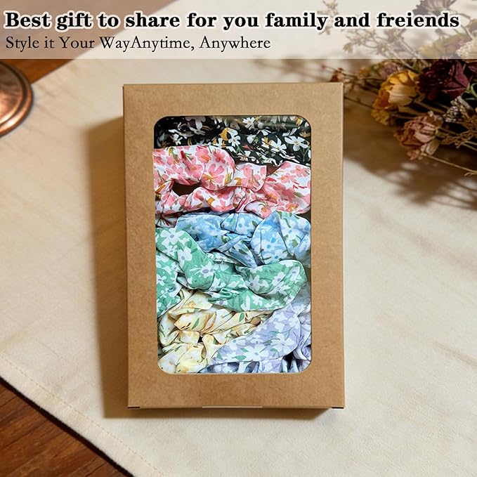 6 Pieces Floral Scrunchies for Women, Cute Scrunchies Hair Ties Ponytail Holder Fresh Sweet Flowers Printing Hair Accessories Gift for Women Girls