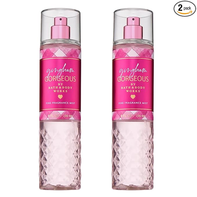 Bath & Body Works Gingham Gorgeous Fine Fragrance Mist, Body Spray & Perfume for Women, Long-Lasting Personal Fragrance – Pink Strawberries, Peony Blooms, and Peach Nectar Scent, 8 fl oz - 2 Pack
