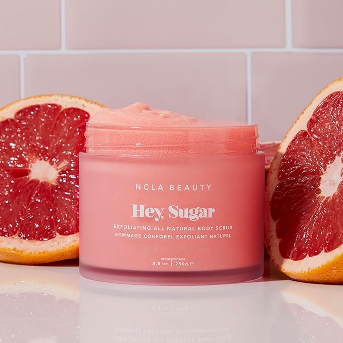 NCLA Beauty Hey Sugar All Natural Body Scrub - Moisturizing, Exfoliating Sugar Scrub - Shea, Cocoa, and Mango Butters - Pink Grapefruit - 8.8 oz