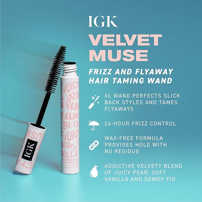 IGK Good Behavior Velvet Muse Frizz and Flyaway Hair Taming Wand - On-the-go styler with 24-Hour frizz control, 0.46 FL Oz