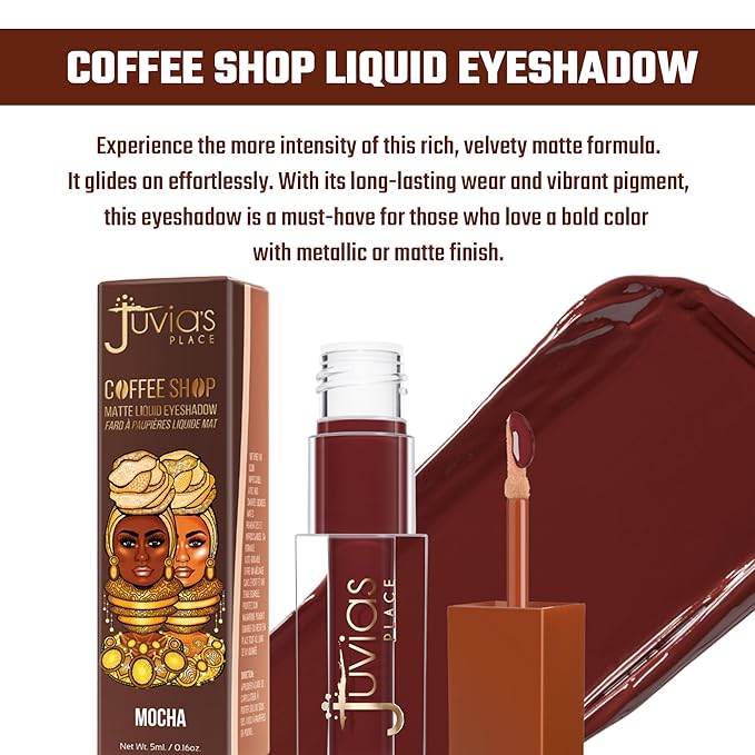 Juvia's Place Coffee Shop Liquid Eyeshadow - Mocha - Matte Finish for Rich, Long-Lasting Color, Waterproof, and Smooth Texture - Buildable and Vibrant - Ideal for All Skin Tones, 0.16 fl oz