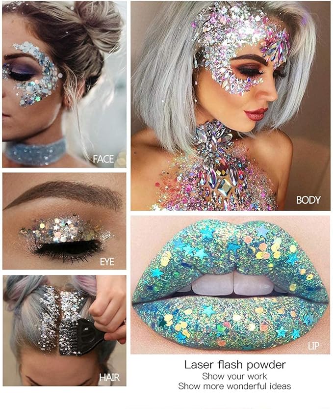 Body Glitter Gel, Mardi Gras Chunky Face Glitter Mermaid Sequins, Sparkly Hair Glitter,Singer Concert Festival Rave Accessories, Halloween Body Painting (#08 Dark Red)