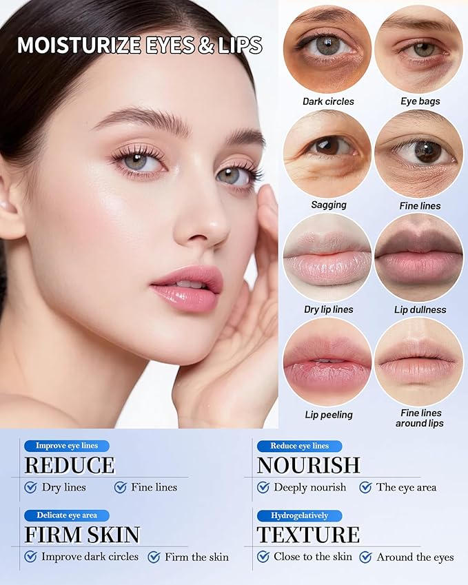 Lip Eye Mask Kit,8 Pcs Vitamin C Crystal Collagen Under Eye Patches for Dark Circle Puffiness Dry Lines,Hydrating Moisturizing Skincare Lip Mask Eye Pad,Mother’s Day Skin Care Product for Women-Set C