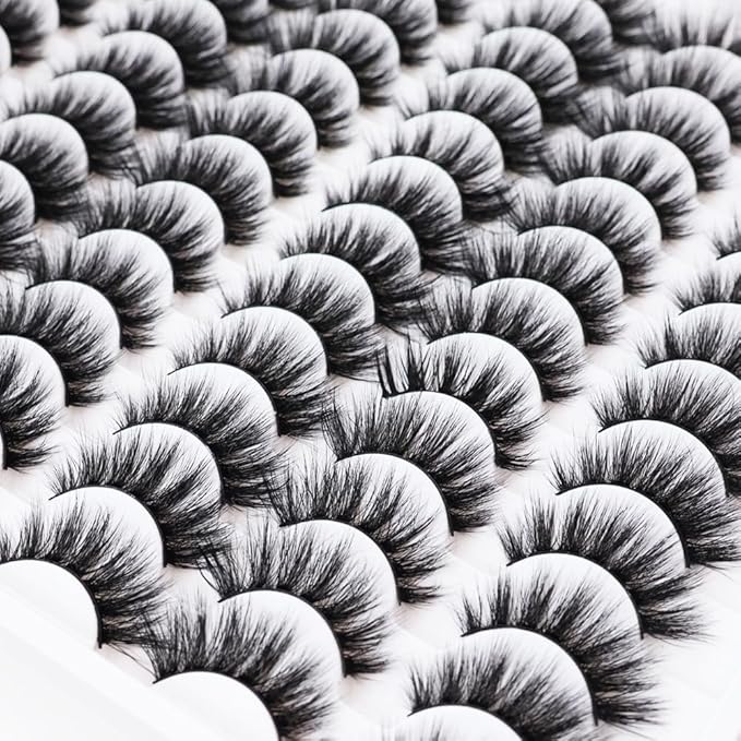 Azenlo False Eyelashes 48 Pairs Faux Mink Lashes 12-16mm Wispy Lashes 3D Fluffy Cat Eye Lashes Pack Bulk Wholesale Strip Lashes(style 48-032)