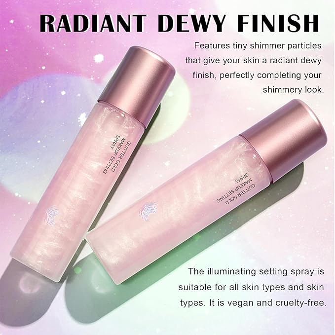 IONSGAKO Glow Makeup Setting Spray, Shimmer Dewy Hydrating Setting Spray for Makeup Glowing Long-Lasting Radiant Finish, Lightweight Formula, All-Day Wear, 4 Fl Oz