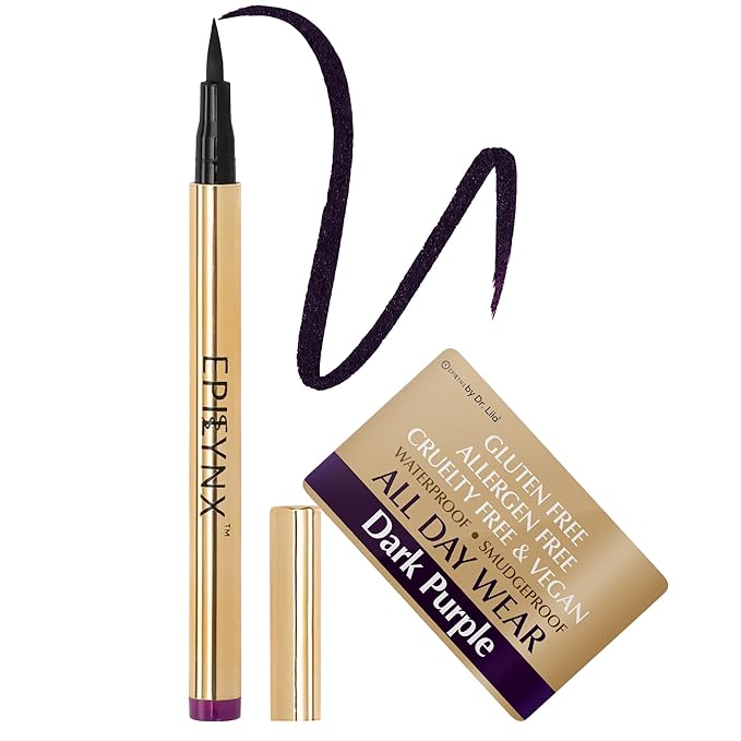 Liquid Eyeliner - Hypoallergenic Eyeliner w/ Fine Brush Tip, Long-Lasting Waterproof Eye Liner - Cruelty-Free, Vegan, Hypoallergenic, Gluten-Free, Smooth Application Liquid Eye Liner, Dark Purple 2mL