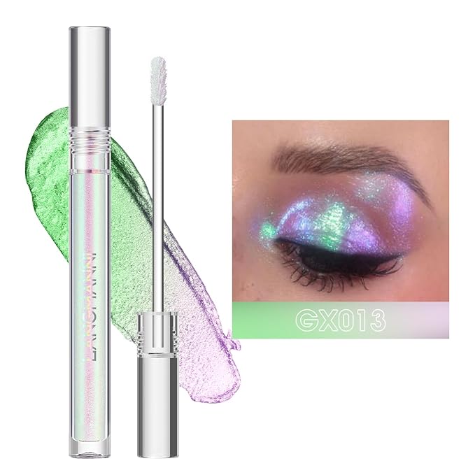 Metallic Liquid Chameleon Eyeshadow, Multi-Dimensional Eye Looks, Long-lasting Holographic Glitter Multichrome Eyeshadows Makeup (#Peacock+#GX013)