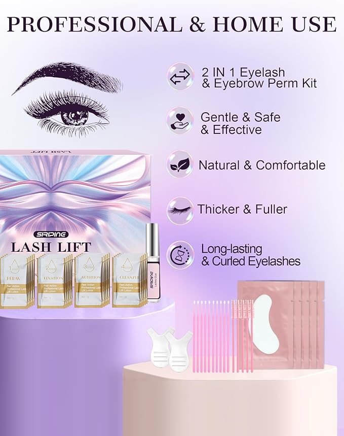 Lash Lift Kit, Eyelash Perm Kit, 5 Sets Lash Perm Kit Eyelash Lift Kit, Eyebrow Lamination Easy for Beginner, Professional Eyelash Curling Lash Extension Set, Home Achieve Semi-Permanent Curling