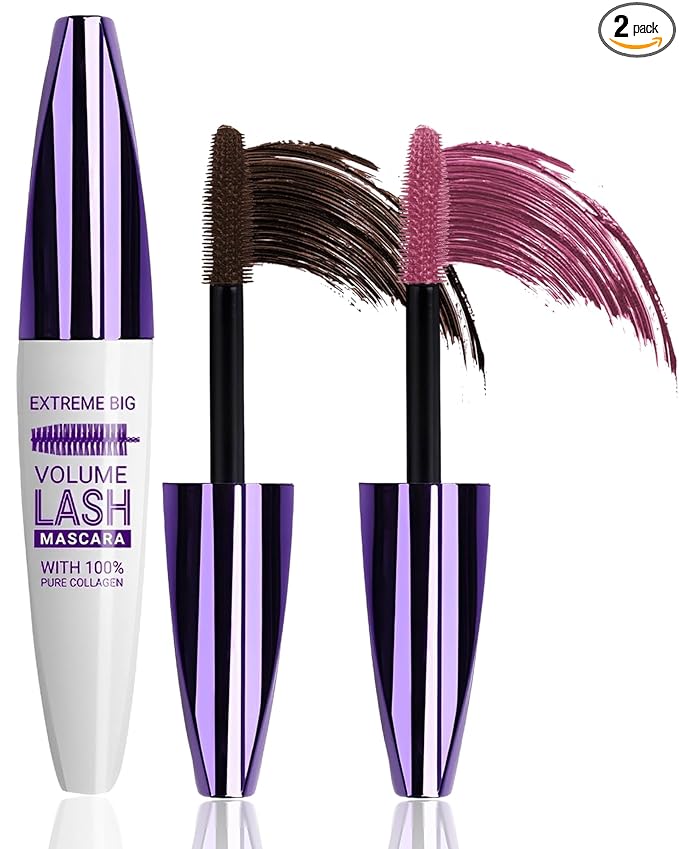 5D Burgundy Brown Mascara for Eyelashes-2Pcs Longlasting Waterproof Smudgeproof Colored rimel de pestañas,Curling Eye Lashes Fiber Mascara Volume and Length,Women's Day Eye Makeup Gift for Women Gril