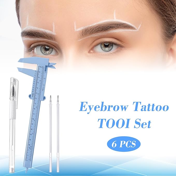 Eyebrow Microblading Marker Pen, 2 Pcs Eyebrow Microblading Marker Pens with 4 Replacement Refills & 1 Ruler, Brow Mapping Kit for Eyebrow Lip Skin Tattoo & Lamination Supplies(White)