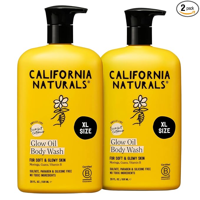 California Naturals Glow Body Wash Sunset Citrus 2-Pack, Hydrating Body Wash for Soft Glowing Skin, Gentle Skin Care for Women & Men, Natural, Vegan, Cruelty, Paraben & Sulfate Free, 20 oz