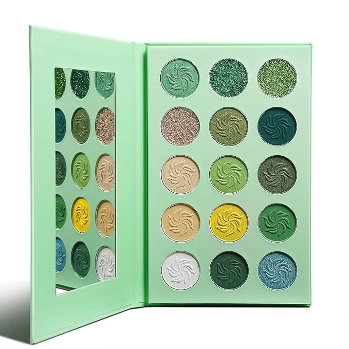 Afflano Green Eyeshadow Palette, Green Glitter Eyeshadow Highly Pigmented, Forest Emerald Christmas Makeup Palettes, Yellow Lime Grass Greenish Makeup Eye Shadow Pallet 15 Color