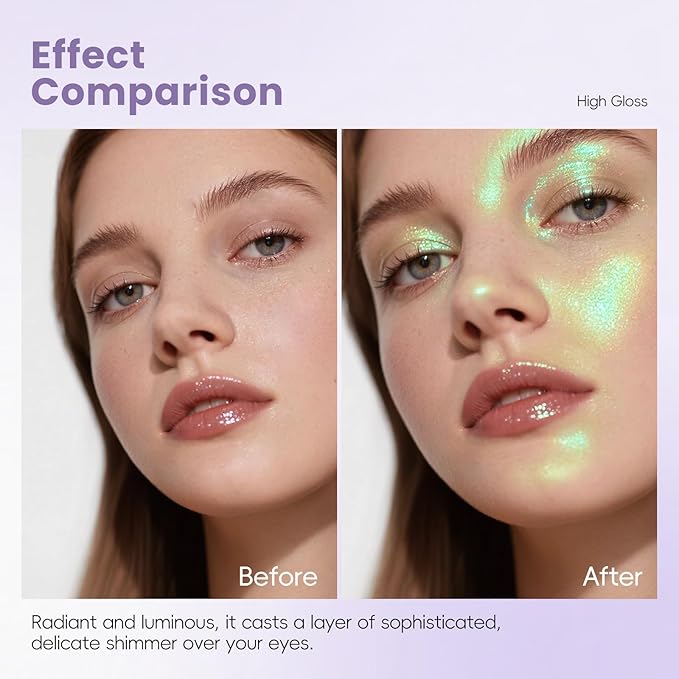 HOSAILY Holographic Light Green Glitter Eyeshadow, Multichrome Shimmer Color Shifting Single Eyeshadow, Chameleon Metallic Iridescent Eye Shadow Palette Bouncy Texture Fairy Highlighter Makeup #5