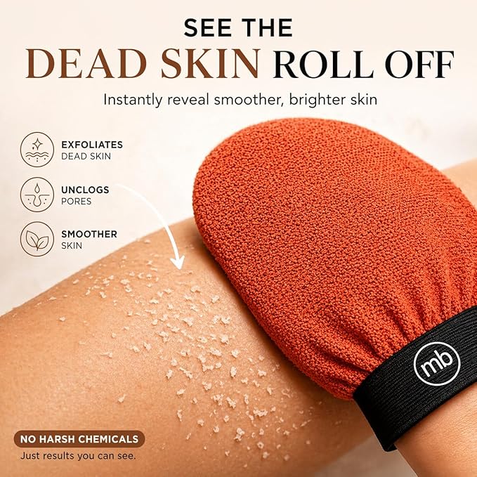 Korean Exfoliating Mitt Glove – Dead Skin Remover for Body, Moroccan Kessa Scrub, Strawberry Skin & KP Treatment, Deep Exfoliating Bath Glove for Smooth Skin (Brown)