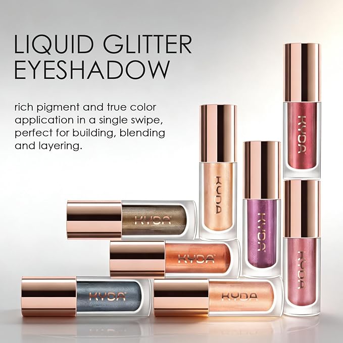 KYDA Liquid Glitter Eyeshadow, Silver Grey Metallic Glittery Eyeshadow, Soft Lightweight Creamy Formula, One-Swipe Coverage, Long-wearing Crease-Resistant Eyes Glitter Makeup, 0.25oz
