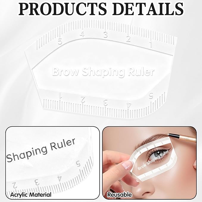 2Pcs Eyebrow Ruler and Mapping Tool, Arch Shaping Ruler with Measurement Scale for Microblading and Brow Design, Reuse Symmetrical Brow Shaping Kit for Women