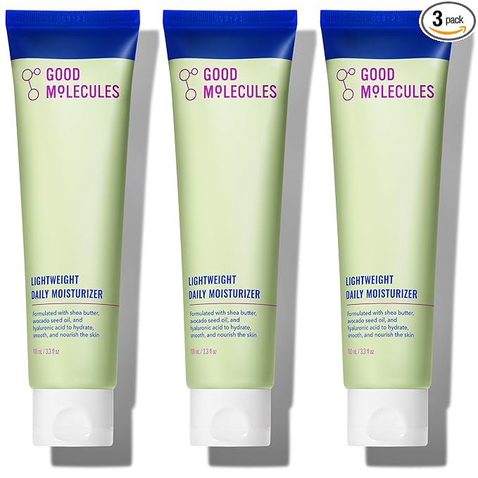 Good Molecules Lightweight Daily Moisturizer Face Cream Pack 3 – 100 ml / 3.38 fl oz Each - Non-Greasy Facial Moisturizer Face Lotion with Shea Butter & Hyaluronic Acid
