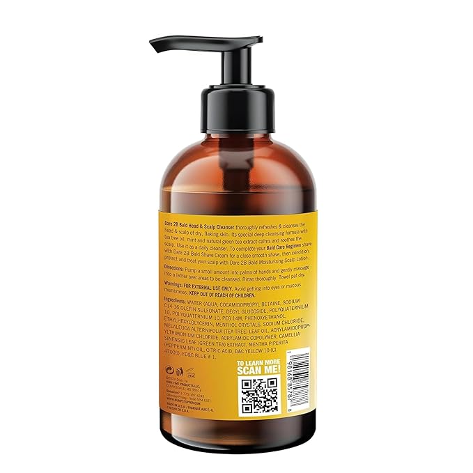 Dare 2B Bald Head & Scalp Cleanser | Bald Head Shampoo with Tea Tree Oil, Mint & Green Tea Extract | Bald Scalp Moisturizer and Exfoliator for Men - 8 FL OZ