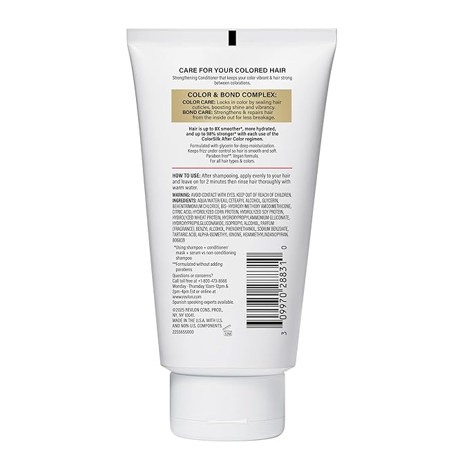 REVLON ColorSilk After Color Conditioner, Moisturizing & Strengthening Hair Care, Bond Repair with Vegan Keratin, For All Hair Colors & Types, 7.10 fl oz