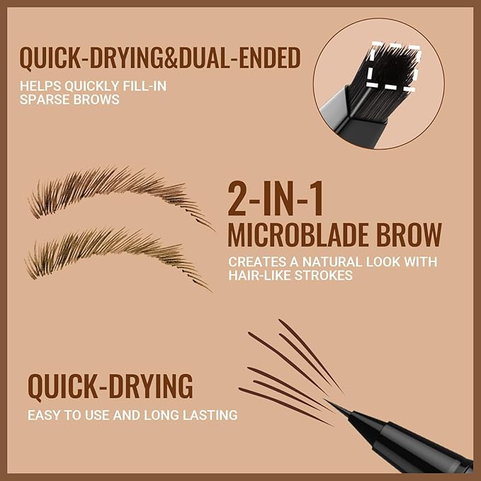 iMethod Eyebrow Pen - Eyebrow Pencil,2-in-1 Eyeliner Dual-Ended Brush-Tip Microblading 4d Eyebrow Pencils for women,Long Lasting Waterproof Hair-Like Brow Pencil,with Eyebrow Brush,Brown