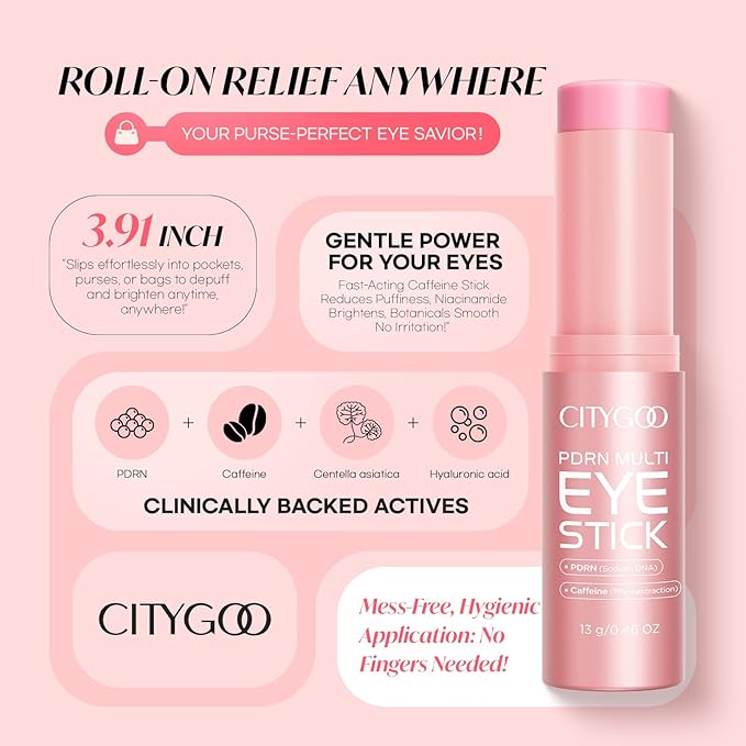 CITYGOO PDRN Volume Multi Balm: Caffeine & Volufiline Powered Stick for Dark Circles & Puffiness - Collagen Anti-Wrinkle & Hydrating Care for Eyes Face & Neck - Plumping & Firming 13g/0.46oz