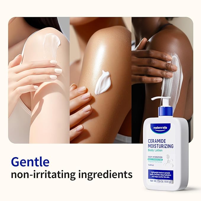 matern'ella Ceramide Body Lotion for Dry & Sensitive Skin - Daily Moisturizer with Niacinamide & 4 Ceramides (NG, AP, NP, EOP) 48H Hydration, Fragrance Free, Paraben Free, Non-Greasy 17.6 Oz