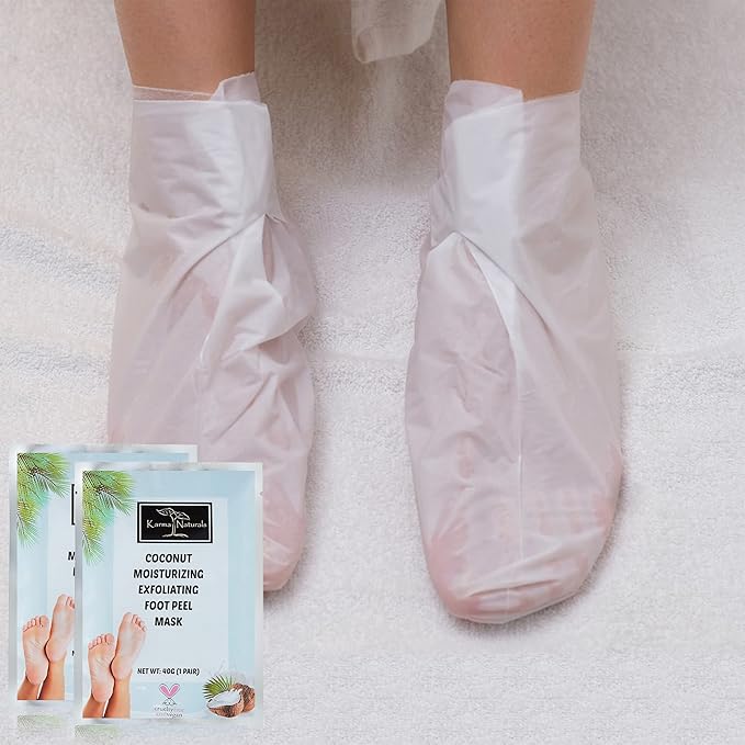 karma organic Feet Peeling Masks for Dry Cracked Feet, Remove Dead Skin & Calluses - Removes & Repairs Rough Heels, Dry Toe Skin (Pack of 2)